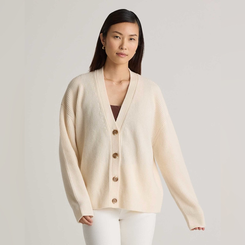 Quince Mongolian Cashmere Fisherman Boxy Cropped Cardigan Sweater